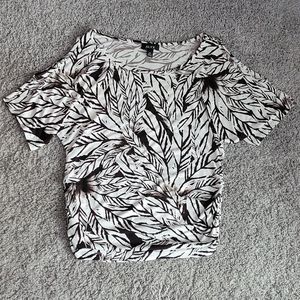 Brown and White Key Hole Shoulder Blouse